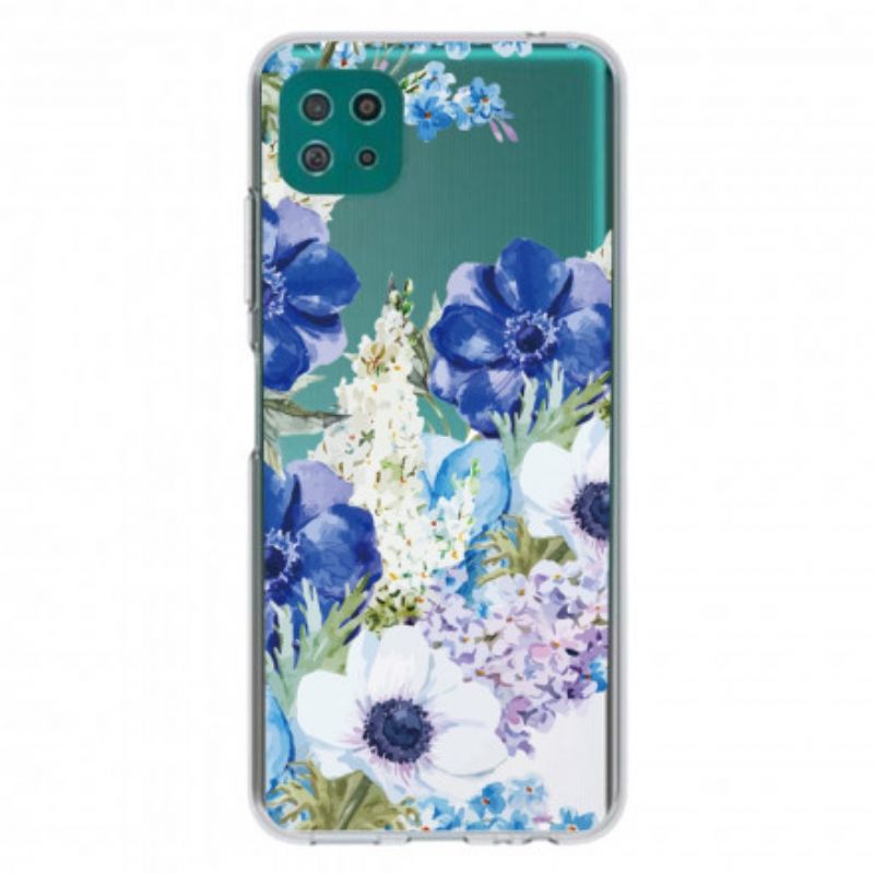 Cover Samsung Galaxy A22 5G Sømløse Akvarel Blå Blomster