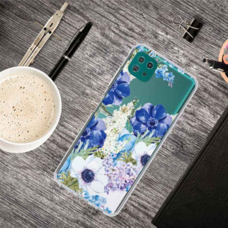 Cover Samsung Galaxy A22 5G Sømløse Akvarel Blå Blomster