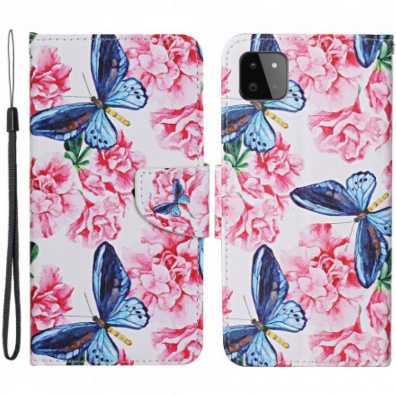 Flip Cover Samsung Galaxy A22 5G Blomstersommerfugle-rem