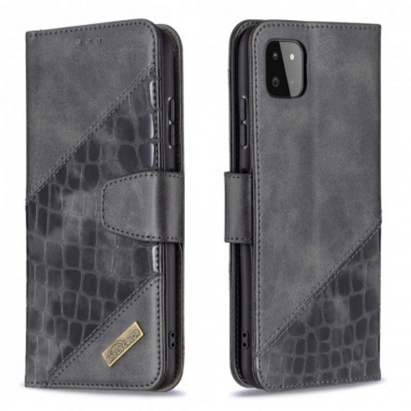 Flip Cover Samsung Galaxy A22 5G Klassisk Krokodilleskindseffekt