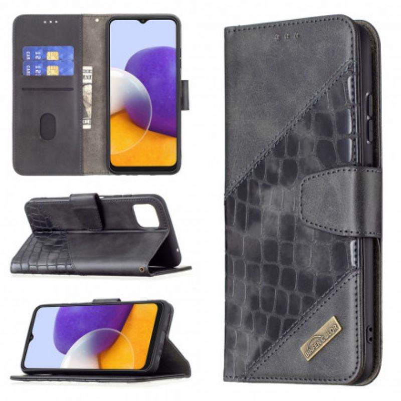 Flip Cover Samsung Galaxy A22 5G Klassisk Krokodilleskindseffekt