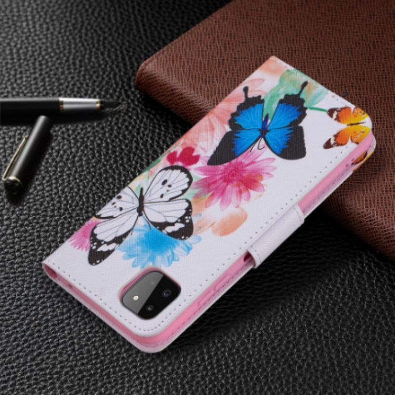 Flip Cover Samsung Galaxy A22 5G Malede Sommerfugle Og Blomster