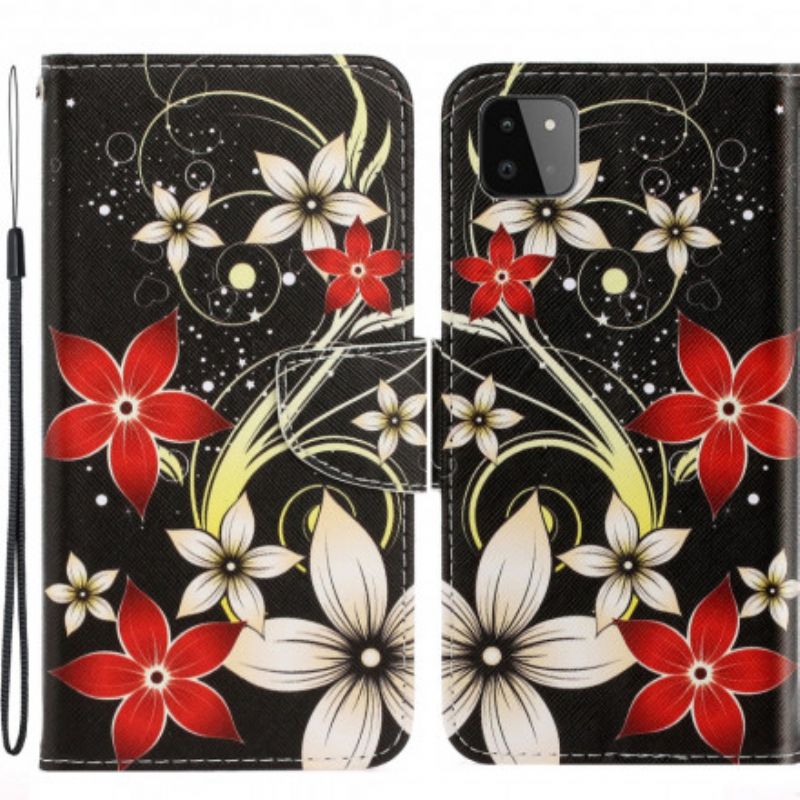 Flip Cover Samsung Galaxy A22 5G Med Snor Farverige Stropblomster