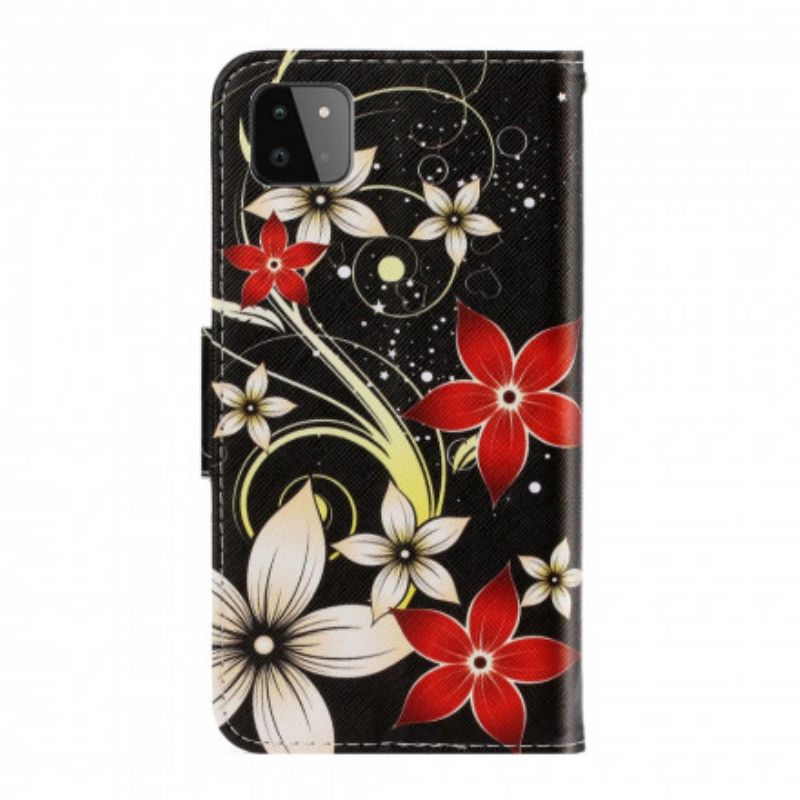 Flip Cover Samsung Galaxy A22 5G Med Snor Farverige Stropblomster