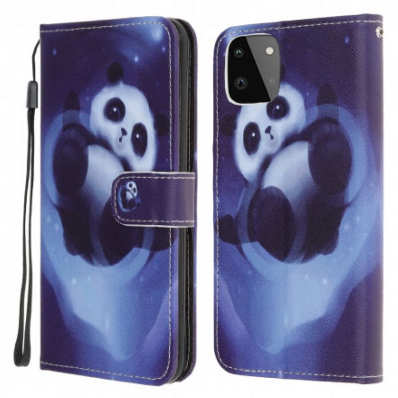 Flip Cover Samsung Galaxy A22 5G Med Snor Thong Space Panda