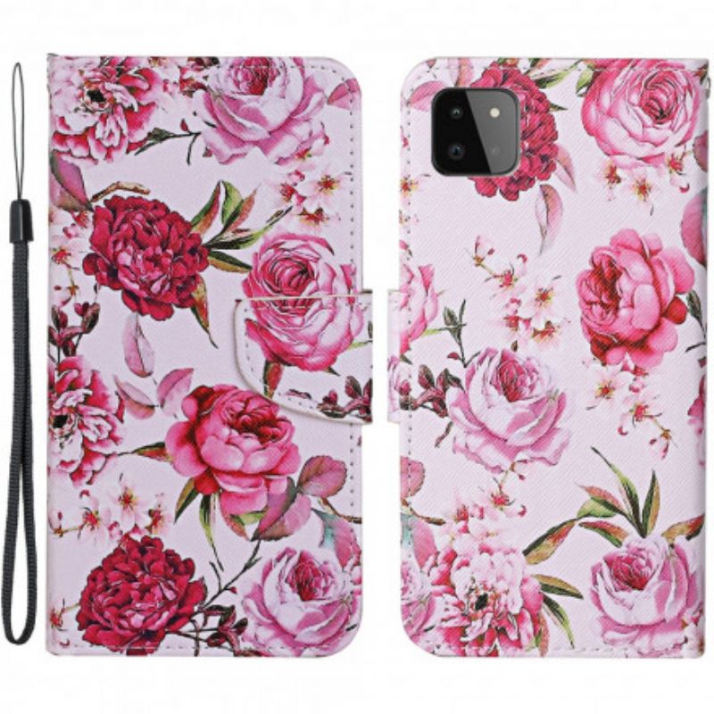 Flip Cover Samsung Galaxy A22 5G Mestrede Blomster Med Rem