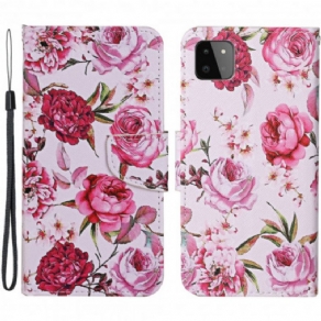 Flip Cover Samsung Galaxy A22 5G Mestrede Blomster Med Rem