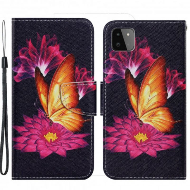 Flip Cover Samsung Galaxy A22 5G Sommerfugl Og Lotus