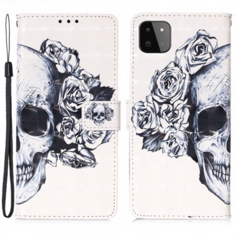 Læder Cover Samsung Galaxy A22 5G Blomsterskalle