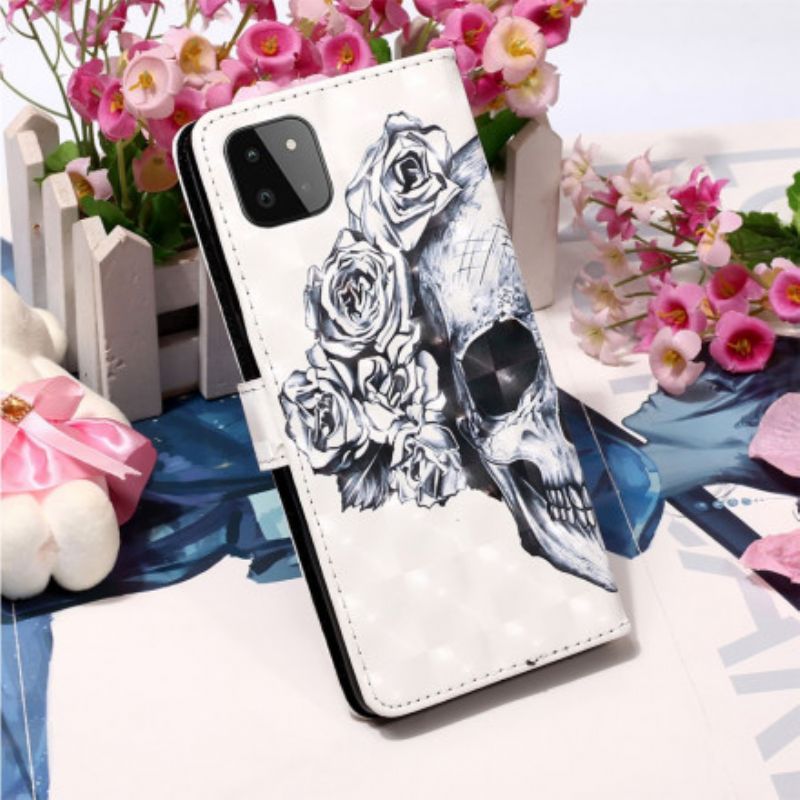 Læder Cover Samsung Galaxy A22 5G Blomsterskalle