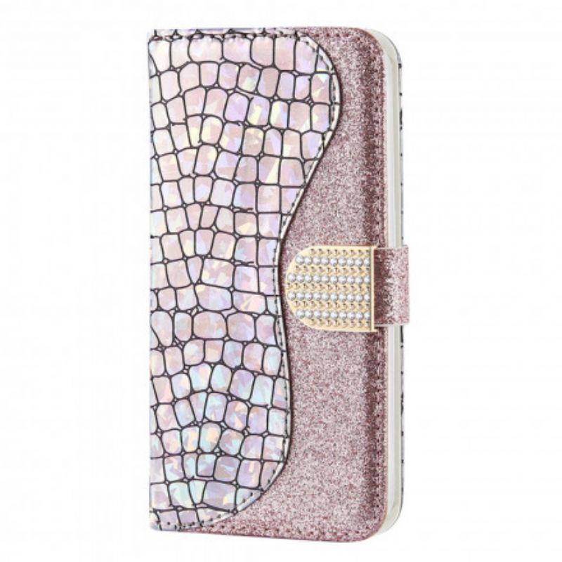 Læder Cover Samsung Galaxy A22 5G Croc Diamanter