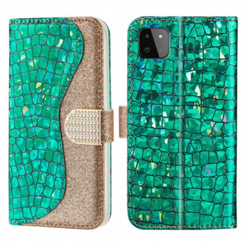 Læder Cover Samsung Galaxy A22 5G Croc Diamanter