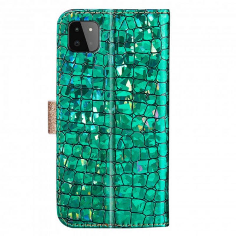 Læder Cover Samsung Galaxy A22 5G Croc Diamanter