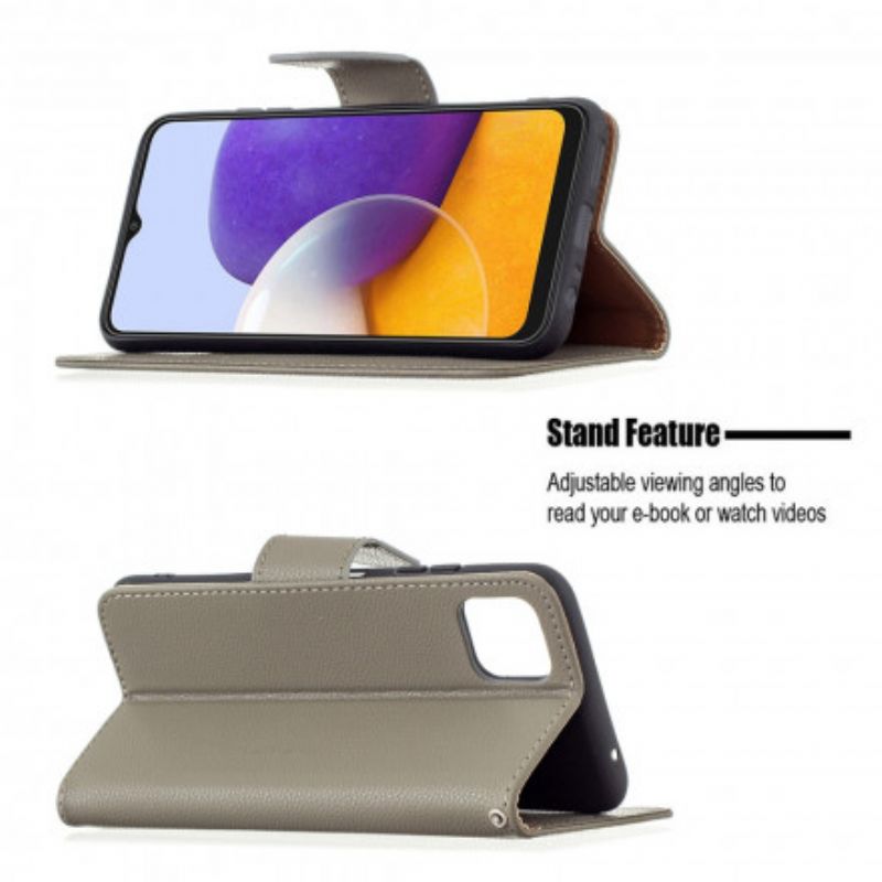 Læder Cover Samsung Galaxy A22 5G Flip Cover Litchi Flap Skrå