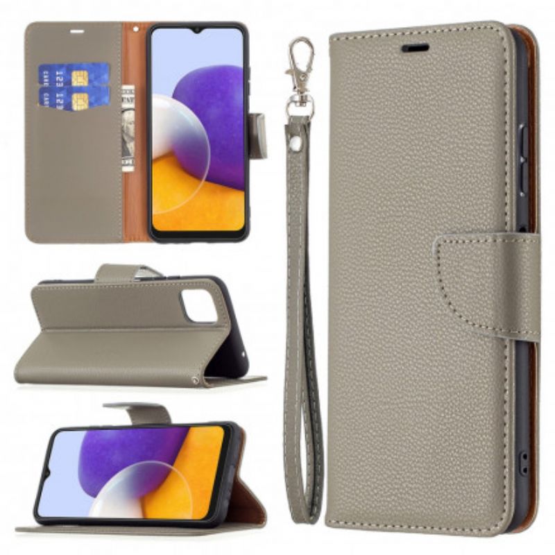 Læder Cover Samsung Galaxy A22 5G Flip Cover Litchi Flap Skrå