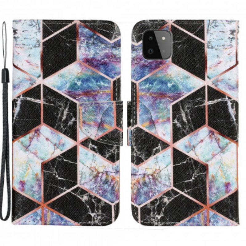 Læder Cover Samsung Galaxy A22 5G Geometrisk Marmor