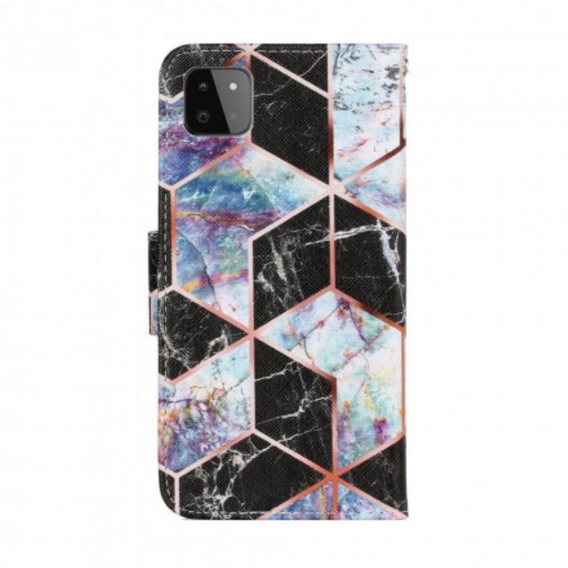 Læder Cover Samsung Galaxy A22 5G Geometrisk Marmor