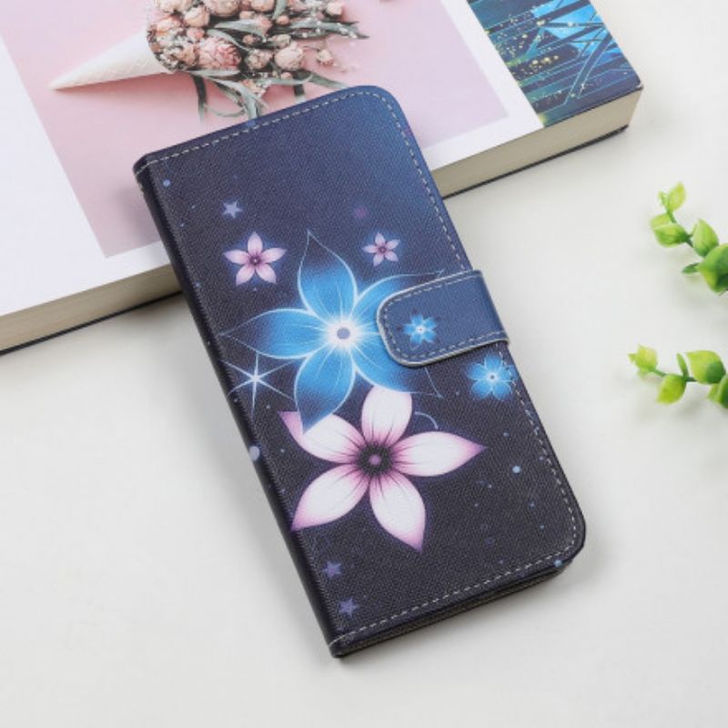 Læder Cover Samsung Galaxy A22 5G Med Snor Måneblomstrem