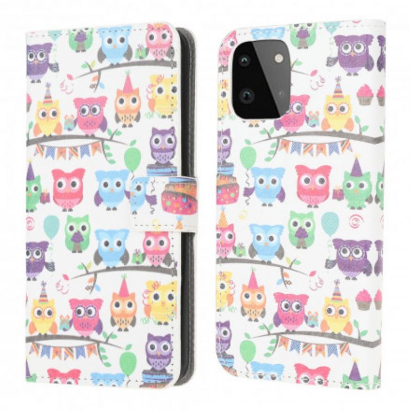 Læder Cover Samsung Galaxy A22 5G Ugler