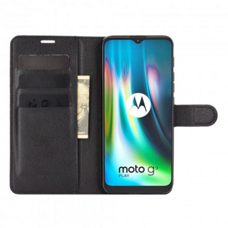 Flip Cover Moto G9 Play Klassisk Litchi-effekt