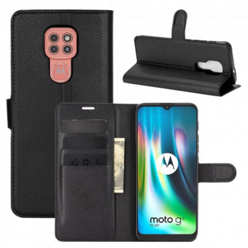 Flip Cover Moto G9 Play Klassisk Litchi-effekt