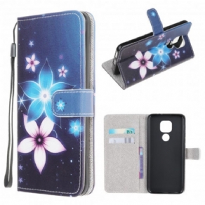 Flip Cover Moto G9 Play Med Snor Lunar Strap Blomster