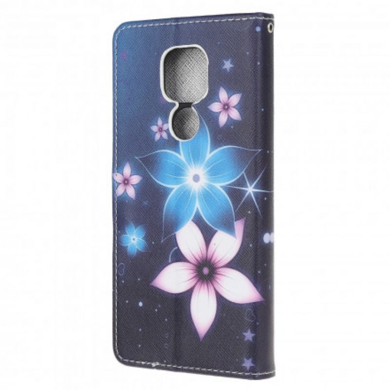 Flip Cover Moto G9 Play Med Snor Lunar Strap Blomster