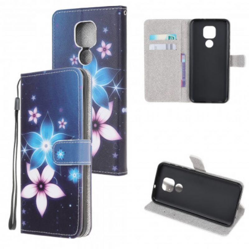 Flip Cover Moto G9 Play Med Snor Lunar Strap Blomster