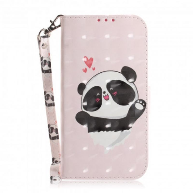 Flip Cover Moto G9 Play Med Snor Panda Love Strap