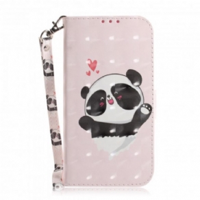 Flip Cover Moto G9 Play Med Snor Panda Love Strap