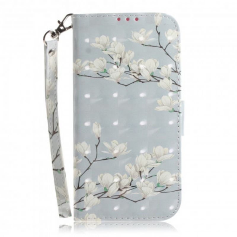 Flip Cover Moto G9 Play Med Snor Thong Blomstergren