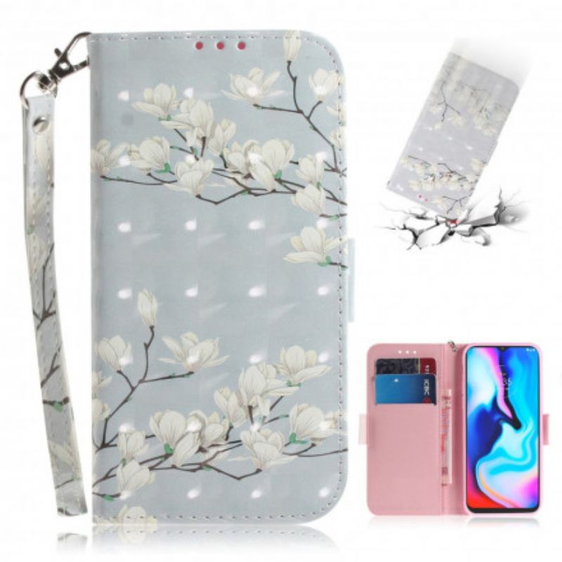 Flip Cover Moto G9 Play Med Snor Thong Blomstergren