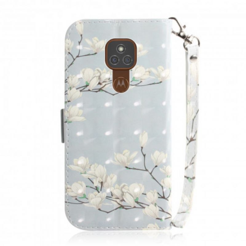 Flip Cover Moto G9 Play Med Snor Thong Blomstergren