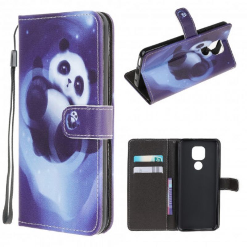 Flip Cover Moto G9 Play Med Snor Thong Space Panda