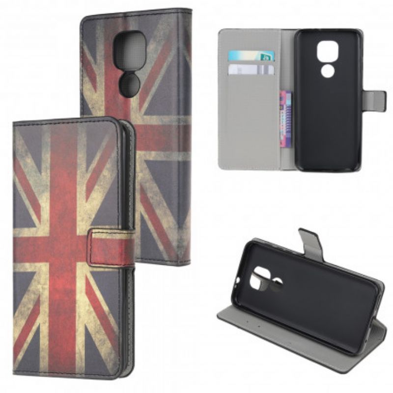 Læder Cover Moto G9 Play Englands Flag