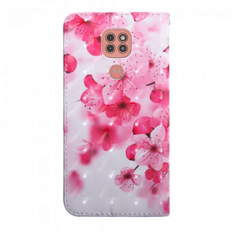 Læder Cover Moto G9 Play Lysplet Blomster Blomstrer