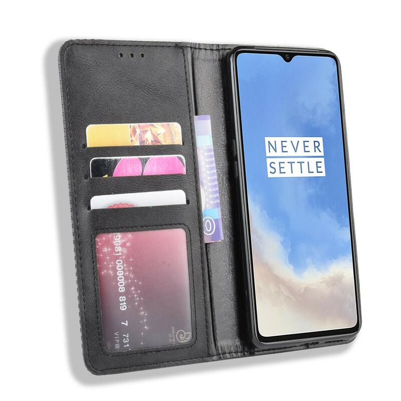 Cover OnePlus 7T Flip Cover Vintage Stiliseret Lædereffekt