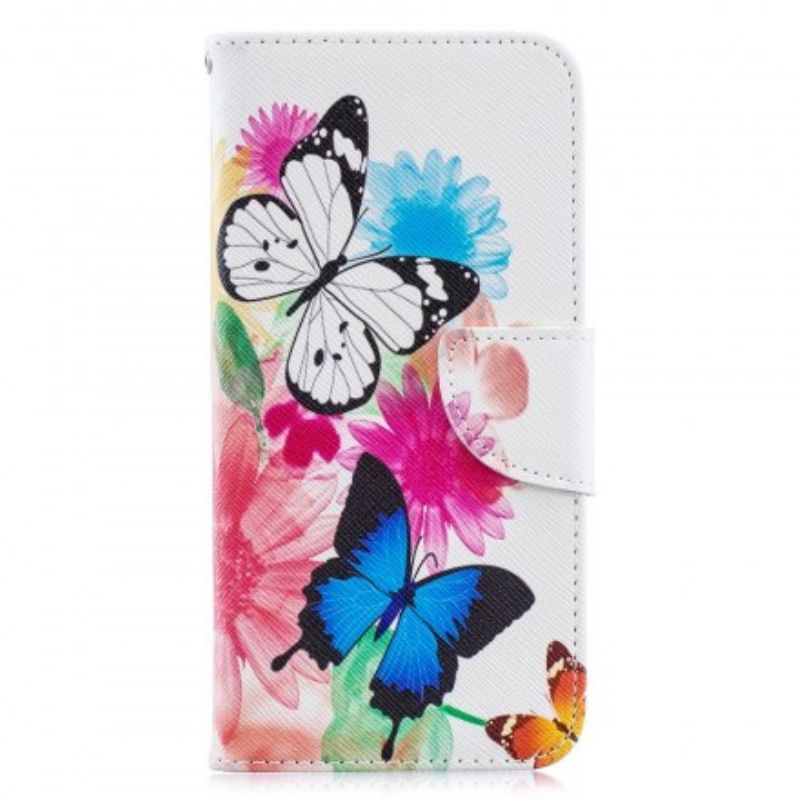 Flip Cover Huawei Y6 2019 / Honor 8A Malede Sommerfugle Og Blomster