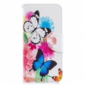 Flip Cover Huawei Y6 2019 / Honor 8A Malede Sommerfugle Og Blomster