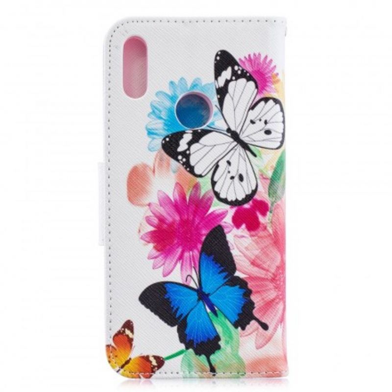 Flip Cover Huawei Y6 2019 / Honor 8A Malede Sommerfugle Og Blomster