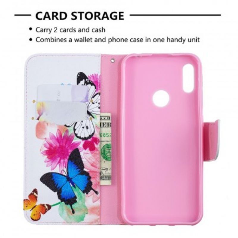 Flip Cover Huawei Y6 2019 / Honor 8A Malede Sommerfugle Og Blomster