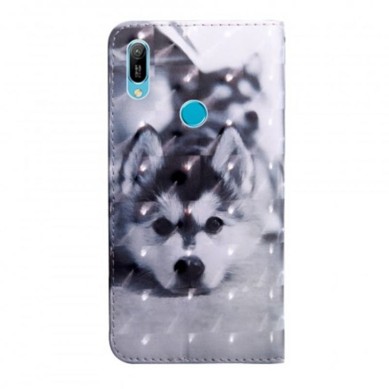 Læder Cover Huawei Y6 2019 / Honor 8A Sort Og Hvid Hund