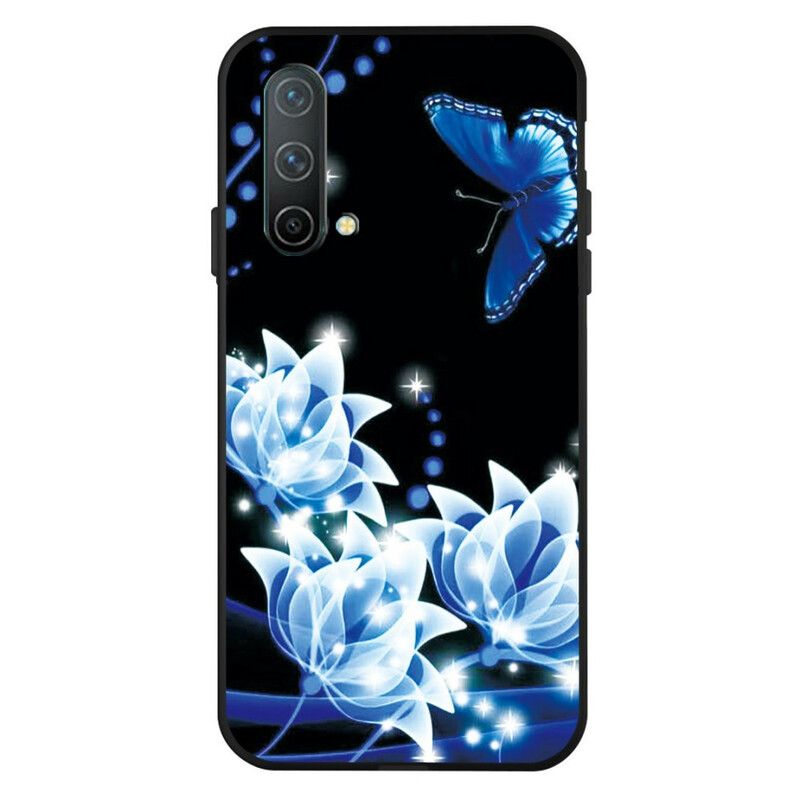 Cover OnePlus Nord CE 5G Sommerfugl Og Blå Blomster