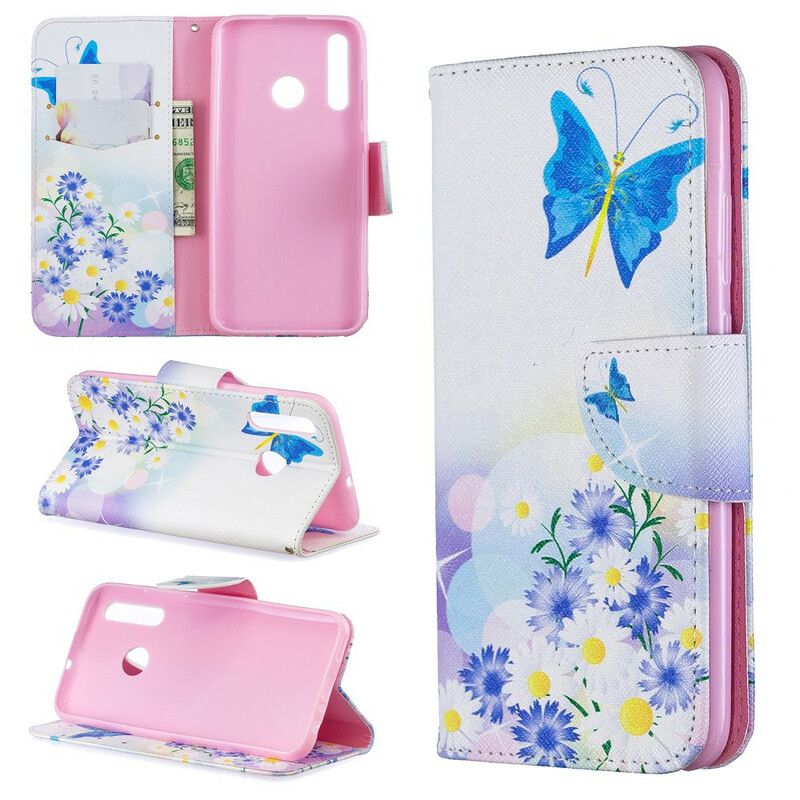 Flip Cover Huawei P Smart Plus 2019 Malede Sommerfugle Og Blomster