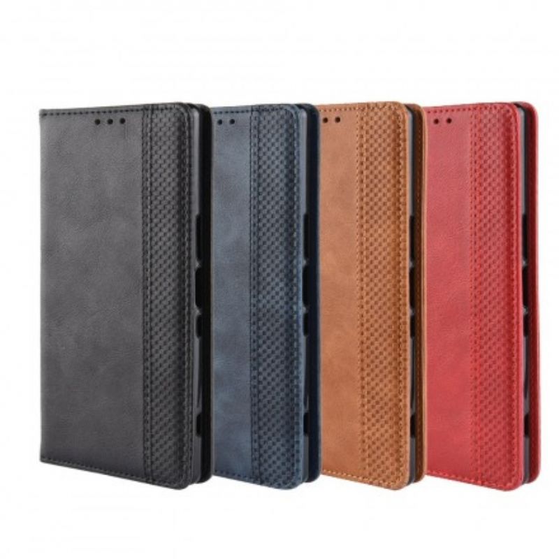 Cover Sony Xperia 1 Flip Cover Vintage Stiliseret Lædereffekt