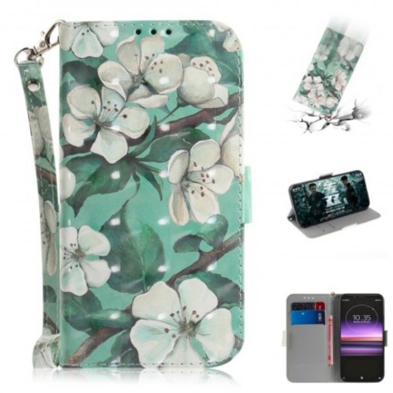 Flip Cover Sony Xperia 1 Med Snor Thong Blomstergren