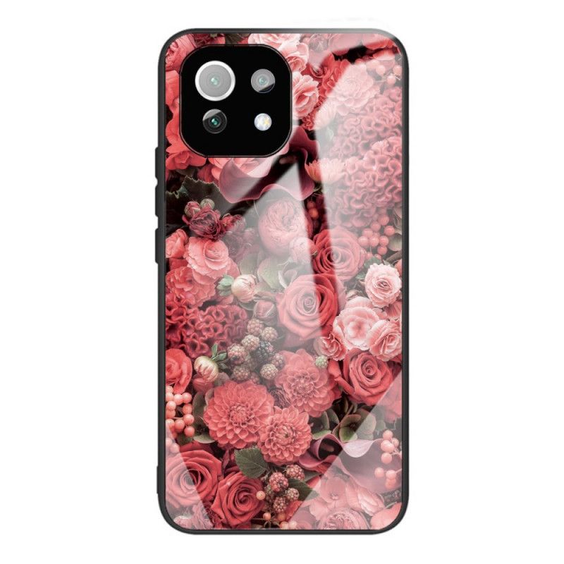 Cover Xiaomi Mi 11 Lite 5G NE / Mi 11 Lite 4G / 5G Hærdet Glas Lyserøde Blomster