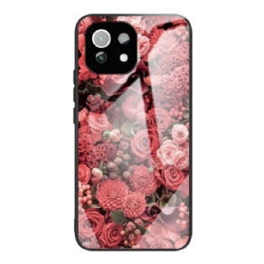 Cover Xiaomi Mi 11 Lite 5G NE / Mi 11 Lite 4G / 5G Hærdet Glas Lyserøde Blomster