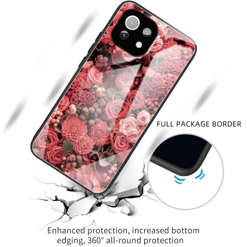 Cover Xiaomi Mi 11 Lite 5G NE / Mi 11 Lite 4G / 5G Hærdet Glas Lyserøde Blomster