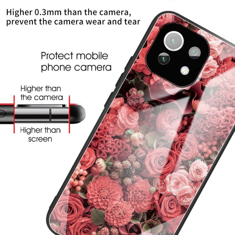 Cover Xiaomi Mi 11 Lite 5G NE / Mi 11 Lite 4G / 5G Hærdet Glas Lyserøde Blomster